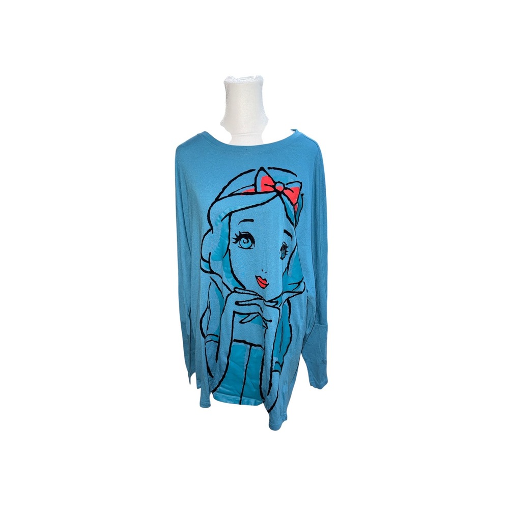Disney Boutique Snow White Graphic Tee Teal Blue Long Sleeve Oversized Top XL